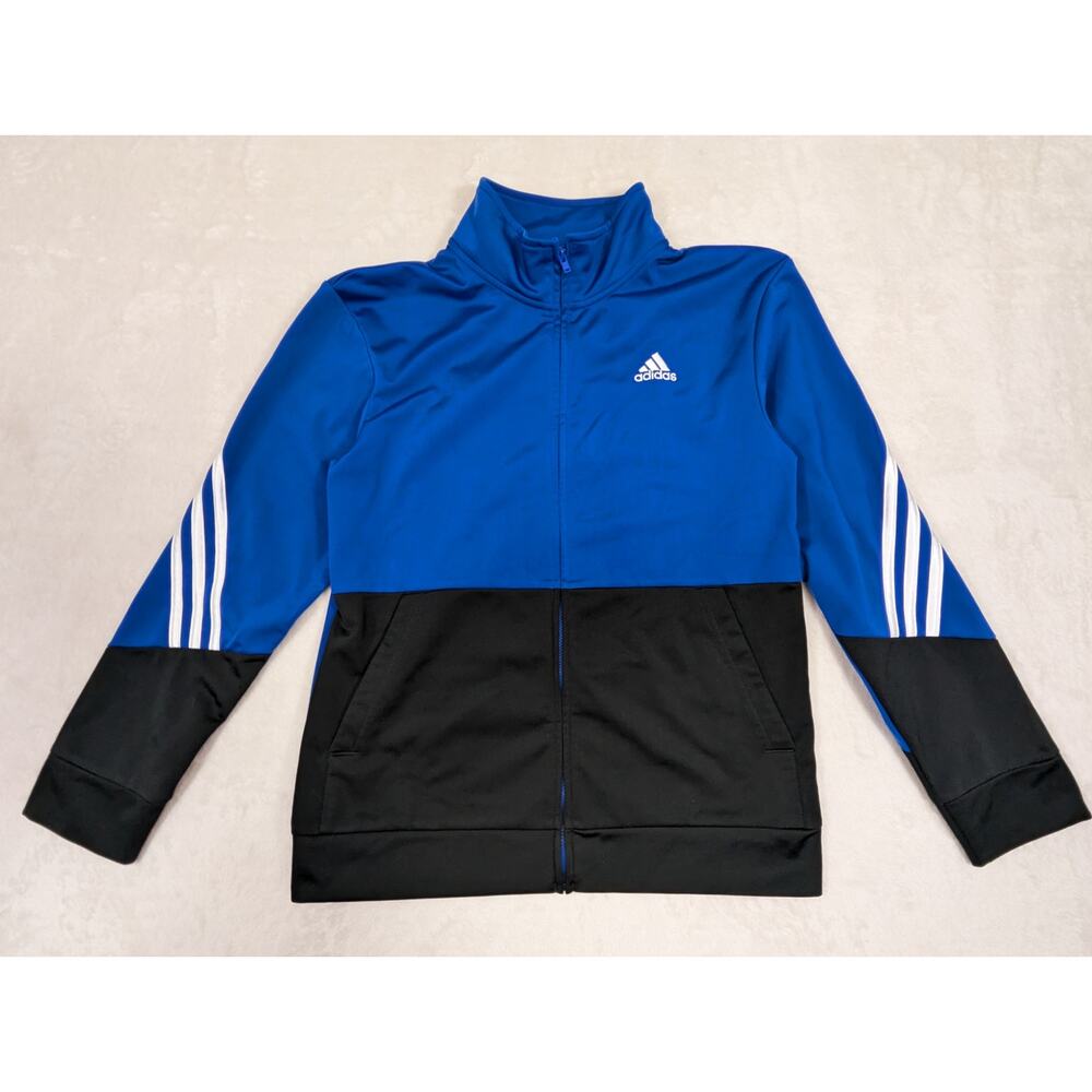 Adidas Youth Size Large 14-16 Track Jacket Blue Black Full Zip